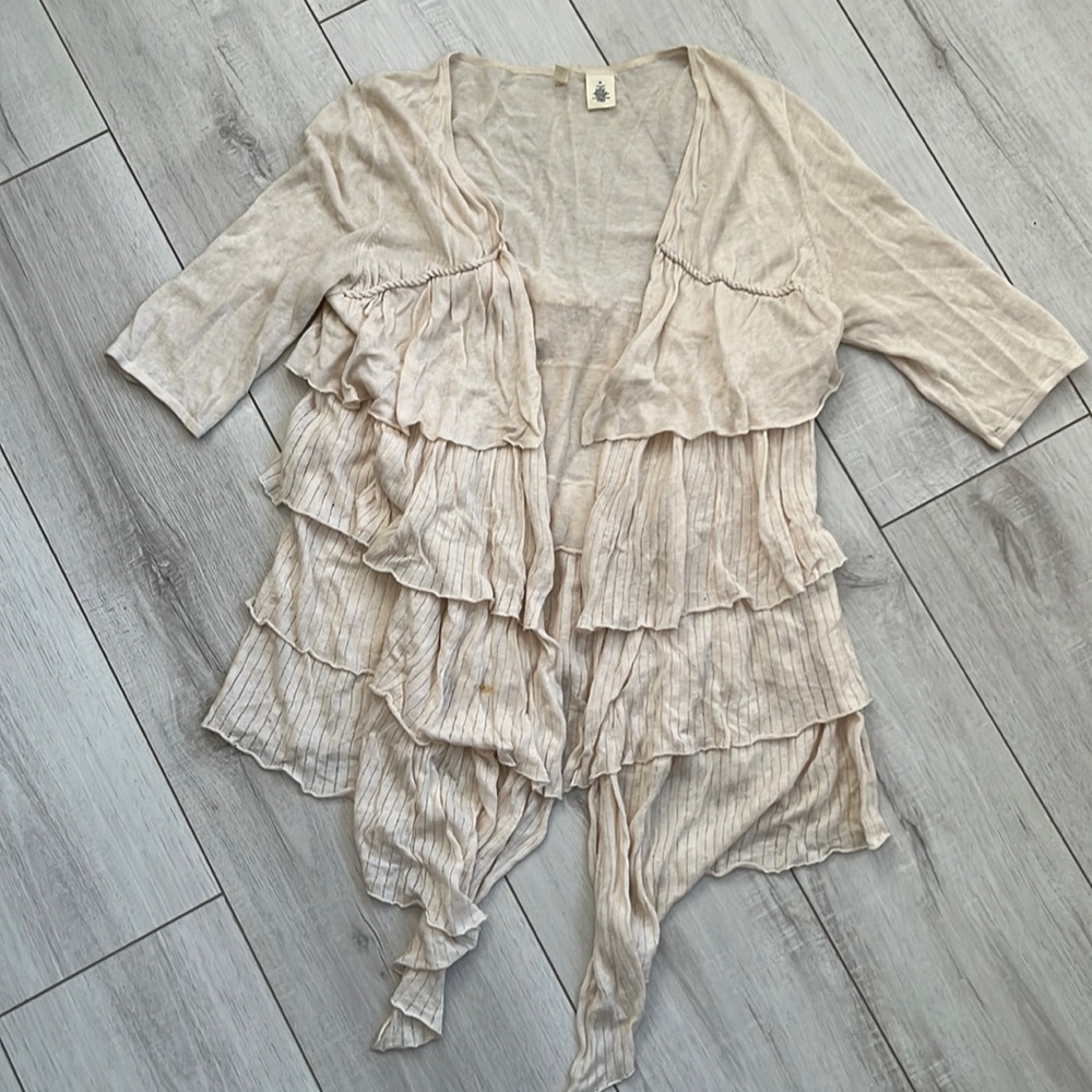 Anthropologie cream ruffles cardigan size M
